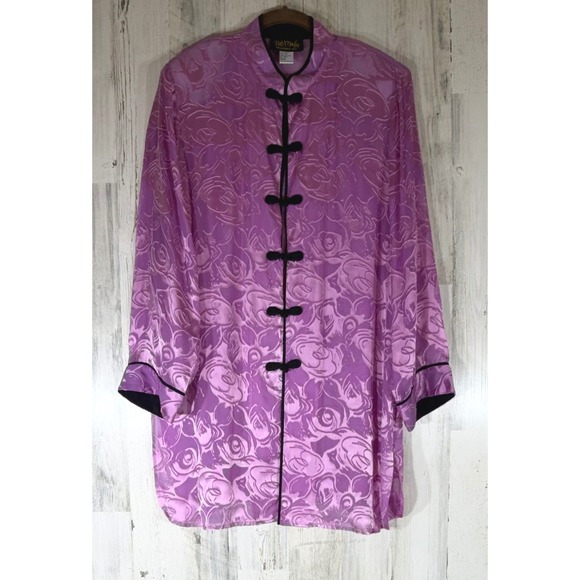 Bob Mackie Tops - Bob Mackie Wearable Art Large Purple Silk Blend Floral Burnout Sheer Tunic
